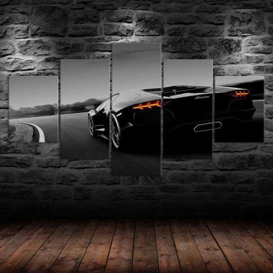 Black Luxury Sports Car Canvas 5 Piece Five Panel Print Modern Wall Art Poster Wall Art Decor 1