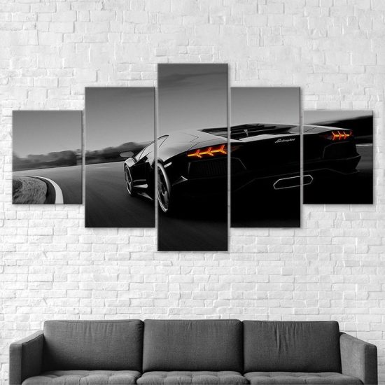 Black Luxury Sports Car Canvas 5 Piece Five Panel Print Modern Wall Art Poster Wall Art Decor 2