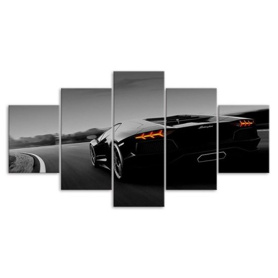 Black Luxury Sports Car Canvas 5 Piece Five Panel Print Modern Wall Art Poster Wall Art Decor 3