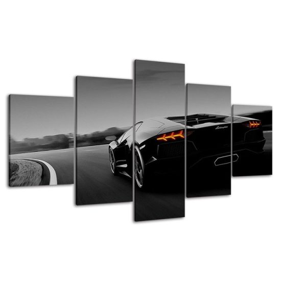 Black Luxury Sports Car Canvas 5 Piece Five Panel Print Modern Wall Art Poster Wall Art Decor 4
