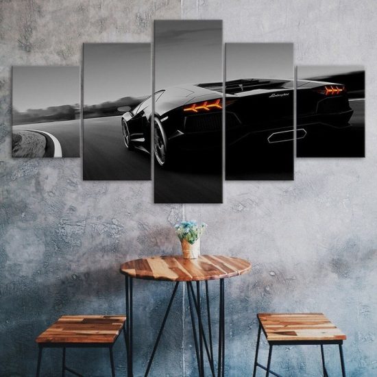 Black Luxury Sports Car Canvas 5 Piece Five Panel Print Modern Wall Art Poster Wall Art Decor