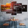 Black Luxury Sports Car Sunset Scene Canvas 5 Piece Five Panel Print Modern Wall Art Poster Wall Art Decor