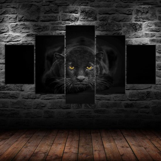 Black Panther Wild Animal 5 Piece Five Panel Wall Canvas Print Modern Pictures Home Decor 1