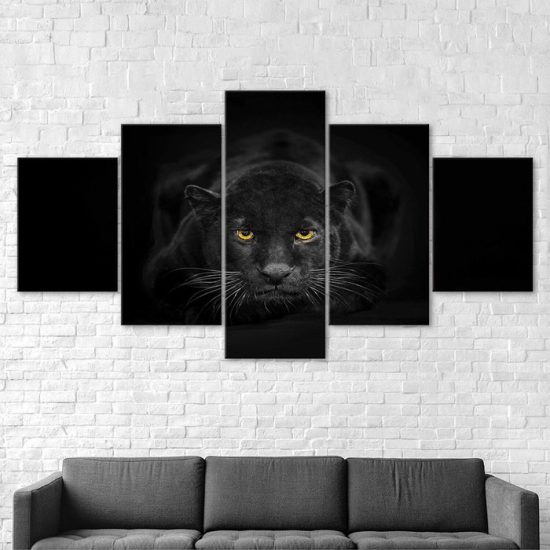 Black Panther Wild Animal 5 Piece Five Panel Wall Canvas Print Modern Pictures Home Decor 2