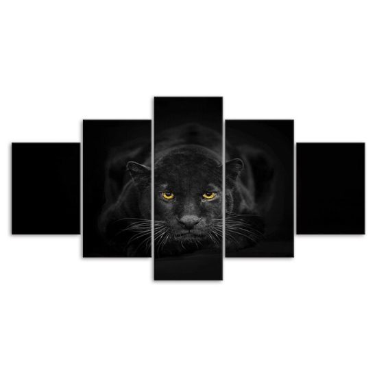 Black Panther Wild Animal 5 Piece Five Panel Wall Canvas Print Modern Pictures Home Decor 3