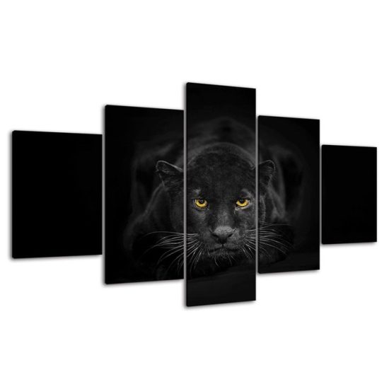 Black Panther Wild Animal 5 Piece Five Panel Wall Canvas Print Modern Pictures Home Decor 4