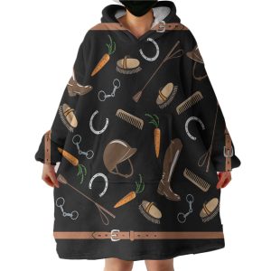 Black Riding Tack Tool Hoodie Wearable Blanket WB1004