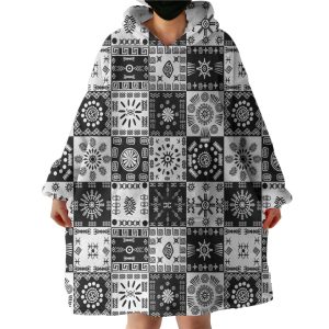 Black & White Square Hoodie Wearable Blanket WB0789
