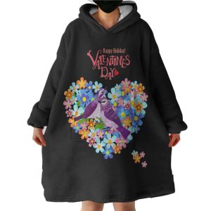 Blue Couple Sunbird In Floral Heart - Valentine's Day Hoodie Wearable Blanket WB0278