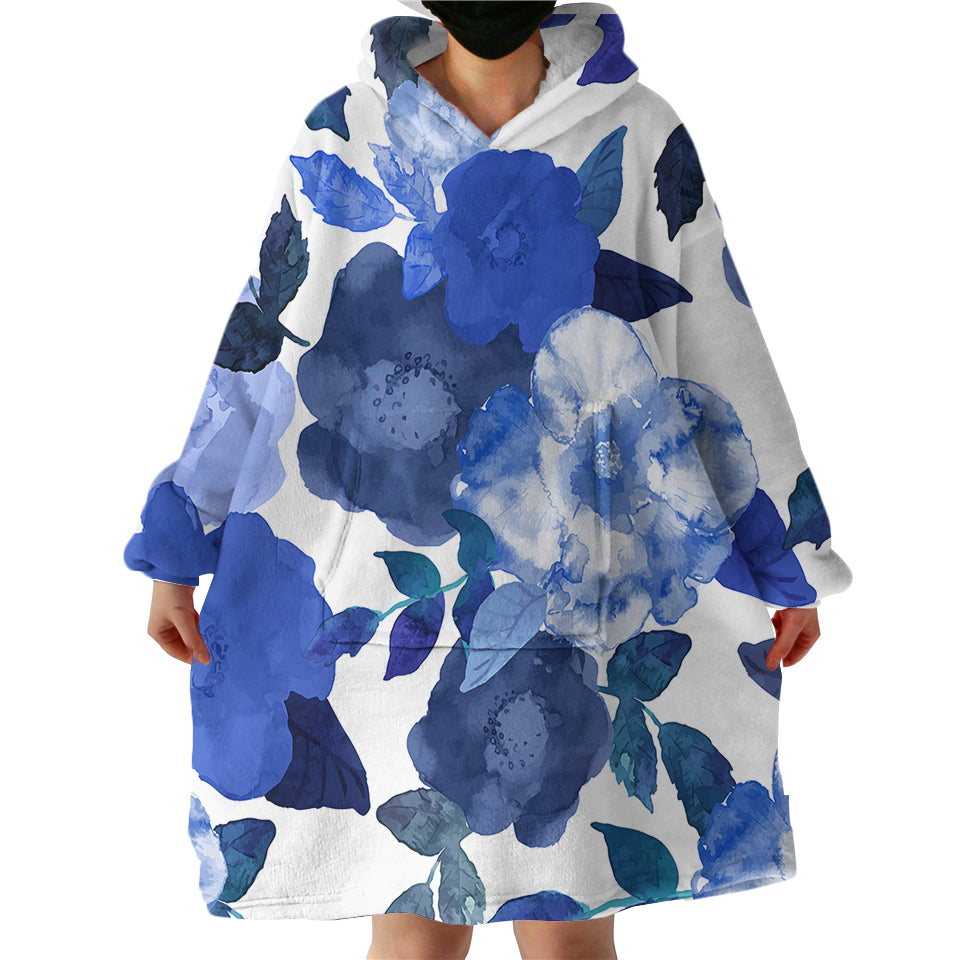 Blue-Flowers-Hoodie-Wearable-Blanket-WB1547 Blue Flowers Hoodie Wearable Blanket WB1547