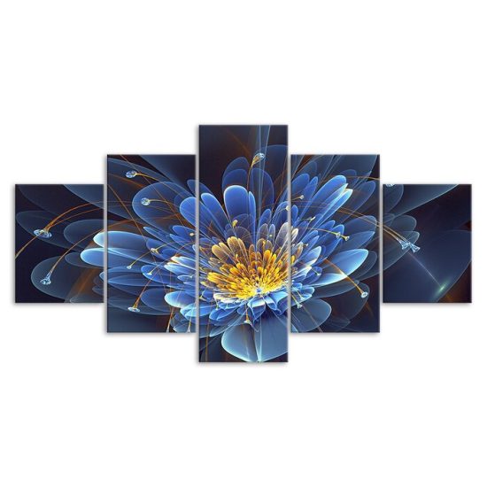 Blue Lotus Flower 3D Scene Painting 5 Piece Five Panel Wall Canvas Print Modern Art Poster Wall Art Decor 3