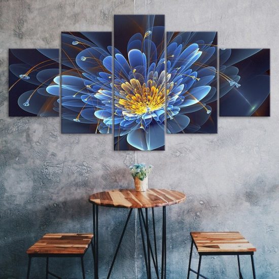 Blue Lotus Flower 3D Scene Painting 5 Piece Five Panel Wall Canvas Print Modern Art Poster Wall Art Decor