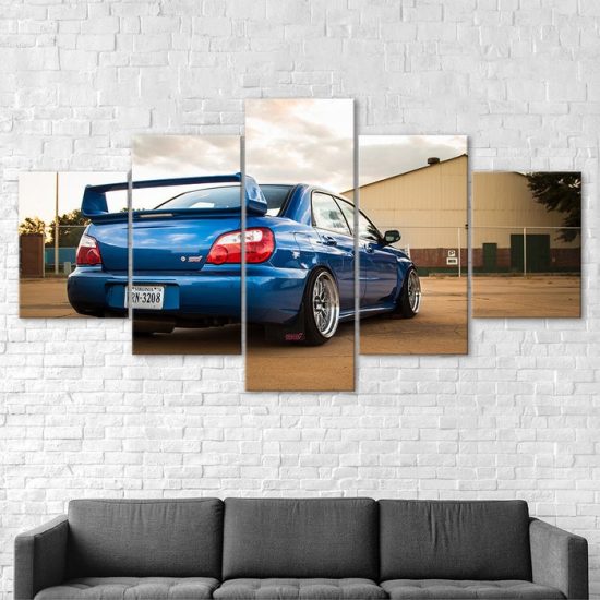Blue Subaru WRX STI Car Canvas 5 Piece Five Panel Print Modern Wall Art Poster Wall Art Decor 2