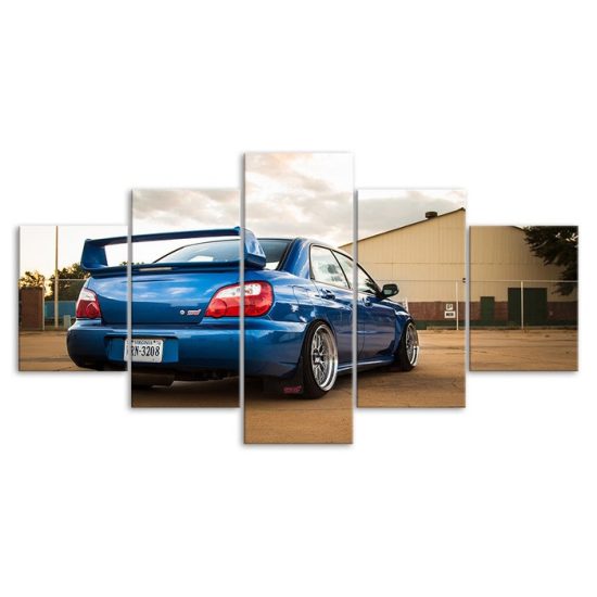 Blue Subaru WRX STI Car Canvas 5 Piece Five Panel Print Modern Wall Art Poster Wall Art Decor 3