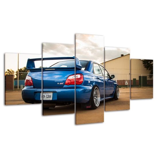 Blue Subaru WRX STI Car Canvas 5 Piece Five Panel Print Modern Wall Art Poster Wall Art Decor 4