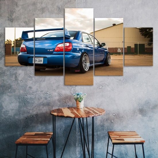 Blue Subaru WRX STI Car Canvas 5 Piece Five Panel Print Modern Wall Art Poster Wall Art Decor
