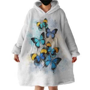 Blue Tint Butterflies Hoodie Wearable Blanket WB0133