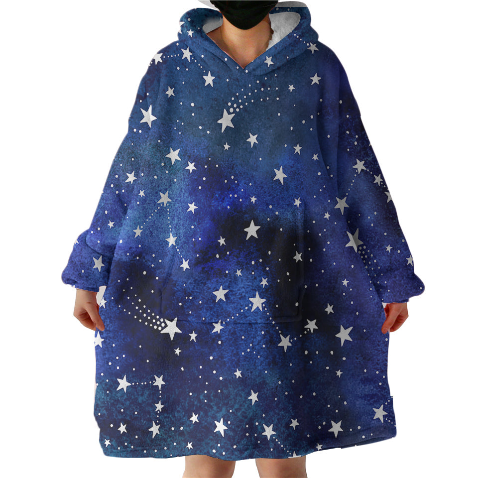 Blue-Tint-Galaxy-Stars-Hoodie-Wearable-Blanket-WB0120 Blue Tint Galaxy Stars Hoodie Wearable Blanket WB0120