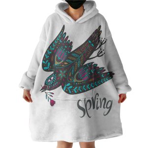 Bohemian Aztec Spring Bird Hoodie Wearable Blanket WB0490