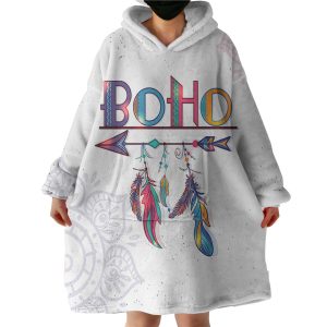 Boho Feather Lotus Mandala Hoodie Wearable Blanket WB0491
