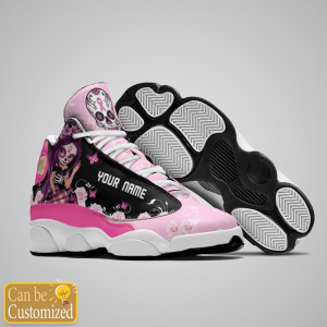 Breast Cancer Fight Like A Girl Pink Flower Custom Name Air Jordan 13 Shoes 3