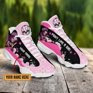 Breast Cancer Fight Like A Girl Pink Flower Custom Name Air Jordan 13 Shoes