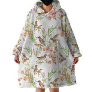 Brown Sunbirds & Pink Flowers Hoodie Wearable Blanket WB0293