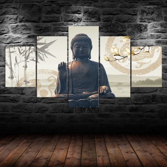 Buddha Blessing Meditation Scene 5 Piece Five Panel Wall Canvas Print Modern Art Poster Wall Art Decor 1