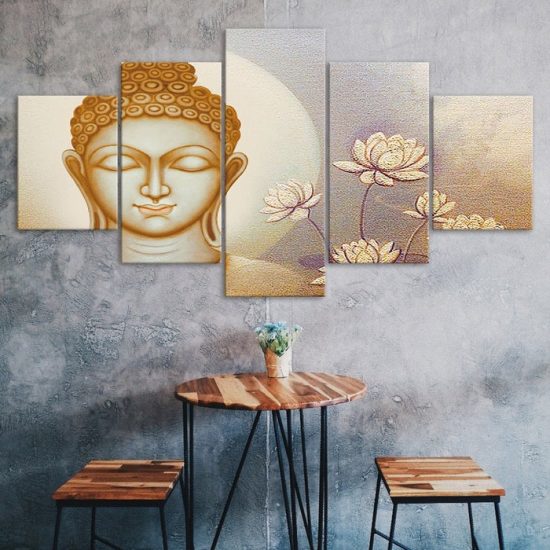 Buddha Calm State Painting 5 Piece Five Panel Wall Canvas Print Modern Art Poster Wall Art Decor
