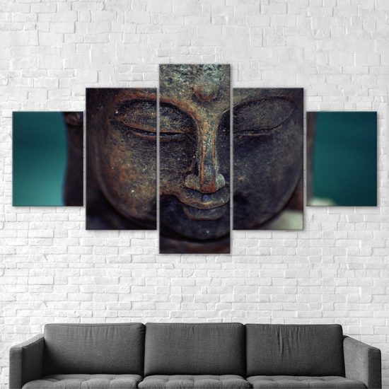 Buddha Face Calm Meditation 5 Piece Five Panel Wall Canvas Print Modern Art Poster Wall Art Decor 2