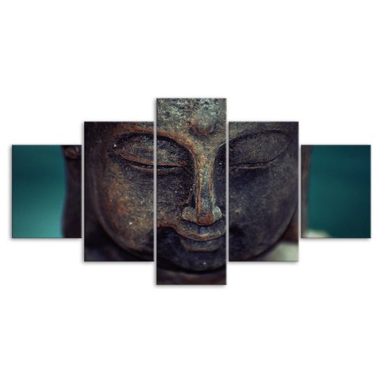 Buddha Face Calm Meditation 5 Piece Five Panel Wall Canvas Print Modern Art Poster Wall Art Decor 3