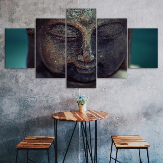 Buddha Face Calm Meditation 5 Piece Five Panel Wall Canvas Print Modern Art Poster Wall Art Decor