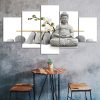 Buddha Statue White Orchid Flowers 5 Piece Five Panel Wall Canvas Print Modern Art Poster Wall Art Decor