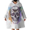 Butterfly Skull Sketch Colorful Watercolor Background Hoodie Wearable Blanket WB0670