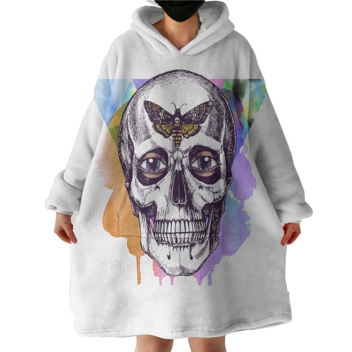 Butterfly Skull Sketch Colorful Watercolor Background Hoodie Wearable Blanket WB0670
