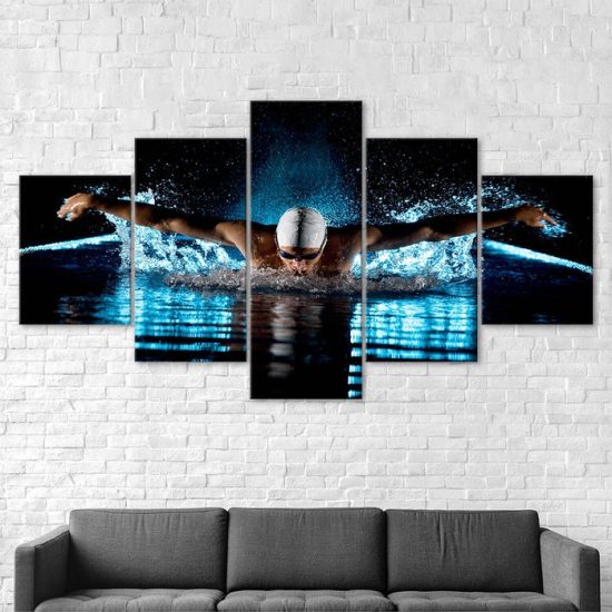 Butterfly Stroke Swimming Sport Picture 5 Piece Five Panel Wall Canvas Print Modern Poster Wall Art Decor 2