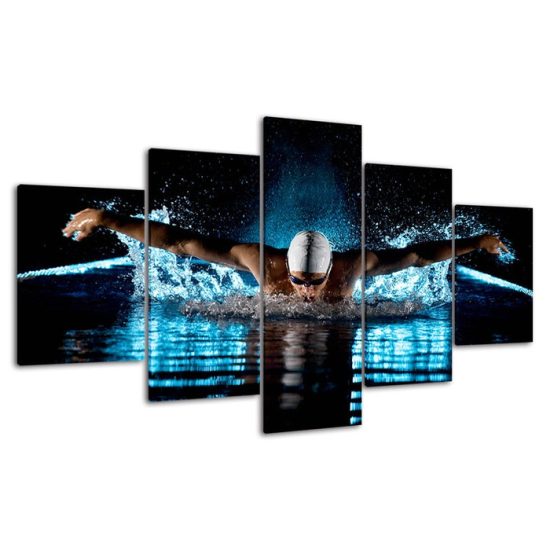 Butterfly Stroke Swimming Sport Picture 5 Piece Five Panel Wall Canvas Print Modern Poster Wall Art Decor 4