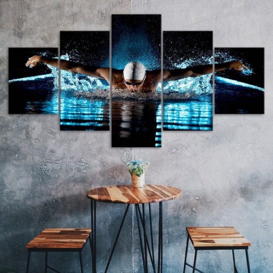 Butterfly Stroke Swimming Sport Picture 5 Piece Five Panel Wall Canvas Print Modern Poster Wall Art Decor