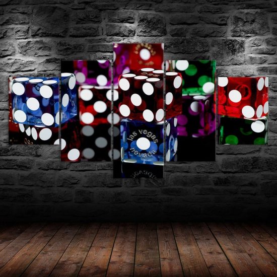 Casino Dices Game Las Vegas Gambling Scene 5 Piece Five Panel Wall Canvas Print Modern Art Poster Wall Art Decor 1