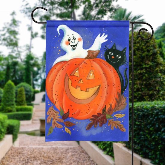 Cat Flags Halloween Flag Halloween Custome Party Funny Pumpkin Ghost and Black Cat Halloween Garden Flag