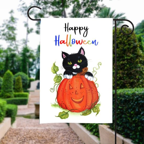Cat Flags Halloween Flag Happy Halloween Black Cat and Pumpkin Funny Halloween Garden Flag