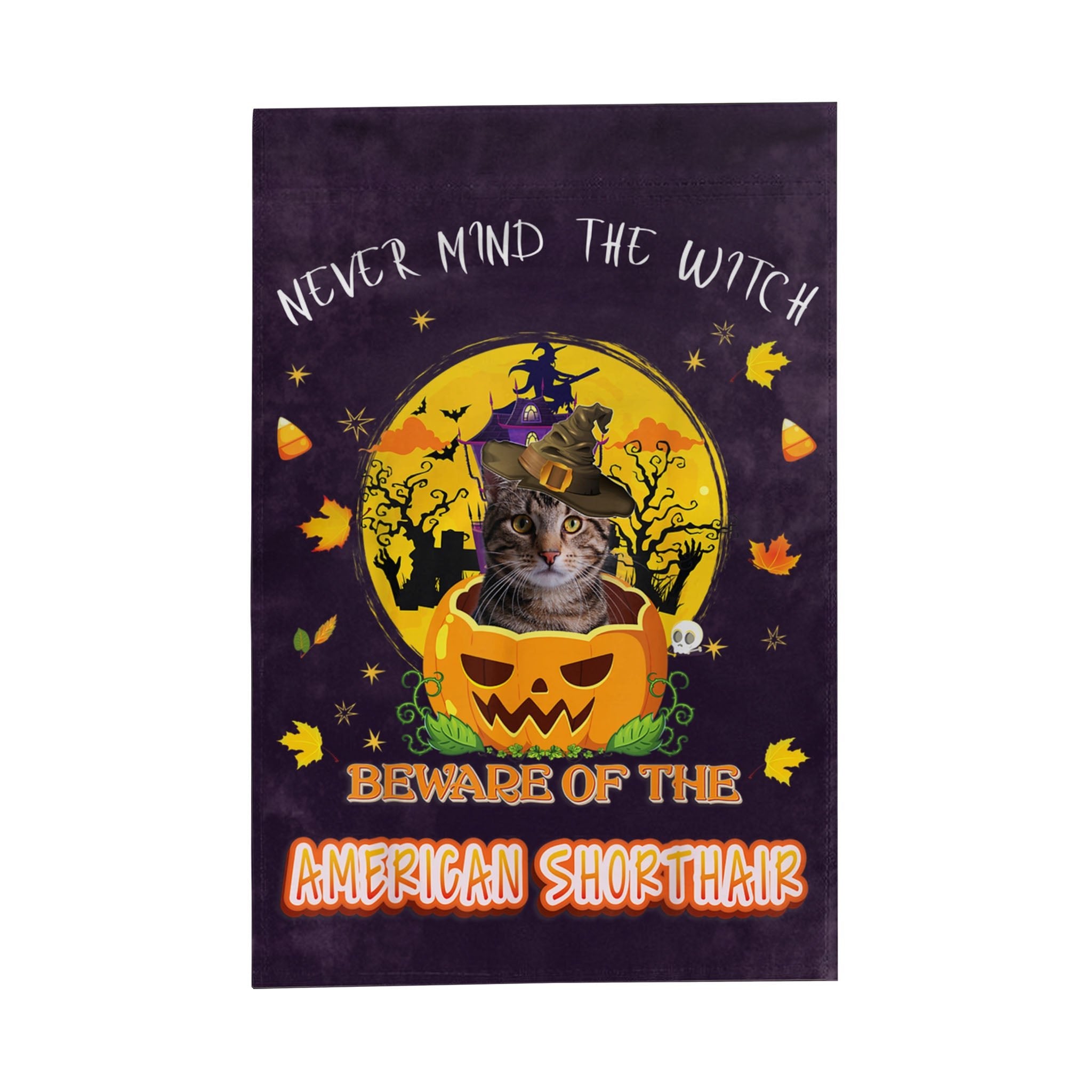 Cat Flags Halloween Flag Never Mind The Witch Beware Of American Shorthair Cat Funny Halloween Garden Flag 1