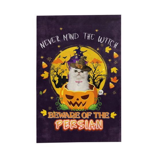 Cat Flags Halloween Flag Never Mind The Witch Beware Of Persian Cat Halloween Hat Funny Halloween Garden Flag 1