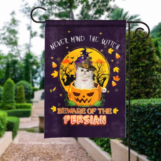 Cat Flags Halloween Flag Never Mind The Witch Beware Of Persian Cat Halloween Hat Funny Halloween Garden Flag