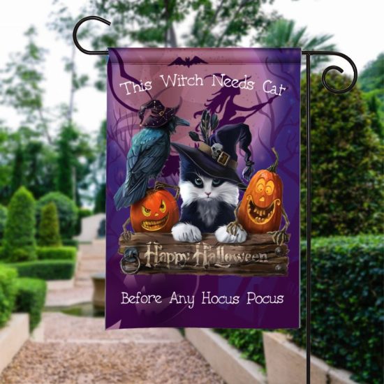 Cat Flags Halloween Flag This Witch Needs Cat Before Any Hocus Pocus Halloween Pumpkin Halloween Garden Flag Hocus Pocus Garden Flag