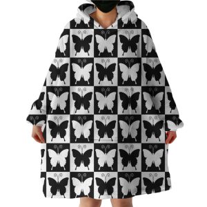 Checked Butterflies Hoodie Wearable Blanket WB1121