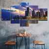 Chicago City Skyline Night View Scenery 5 Piece Five Panel Wall Canvas Print Modern Art Poster Wall Art Decor
