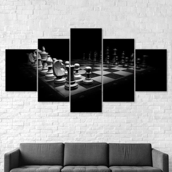 Classic Chess Game Black White Scene 5 Piece Five Panel Wall Canvas Print Modern Art Poster Wall Art Decor 2