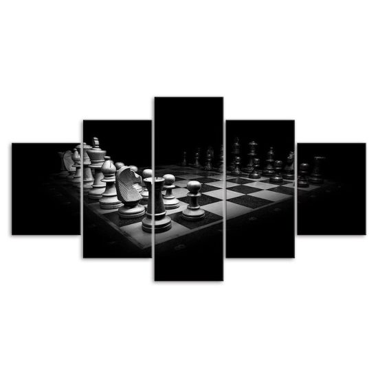 Classic Chess Game Black White Scene 5 Piece Five Panel Wall Canvas Print Modern Art Poster Wall Art Decor 3