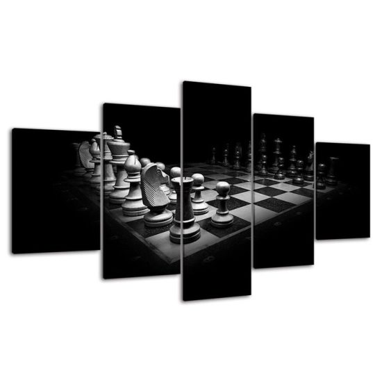 Classic Chess Game Black White Scene 5 Piece Five Panel Wall Canvas Print Modern Art Poster Wall Art Decor 4